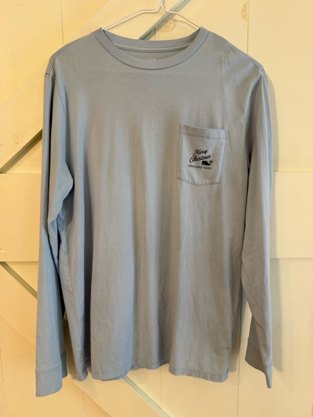 Vineyard Vines Youth XL Merry Christmas Long Sleeve Pocket Tee Blue Holiday